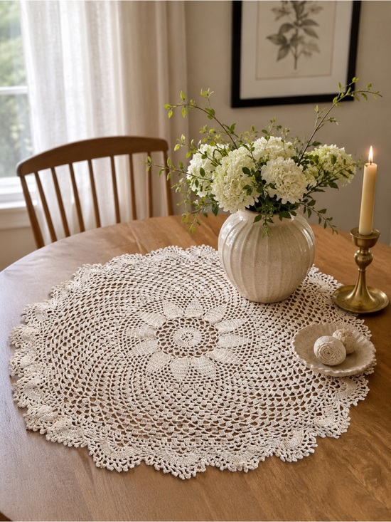 Vintage Other - Vintage Hand-Crocheted Ivory Doily 17.5” Round Cottage Table Décor